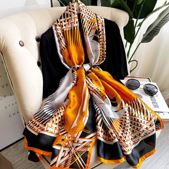 Fashion Scarves Scarf 100% Silk Feeling Scarf Silk Like Scarves Long Lightweight - Picture 4 of 7